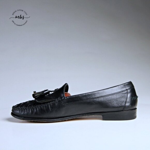 Cole Haan Weave  Leather Tasseled Loafers Black Men 8.5* - Picture 7 of 15